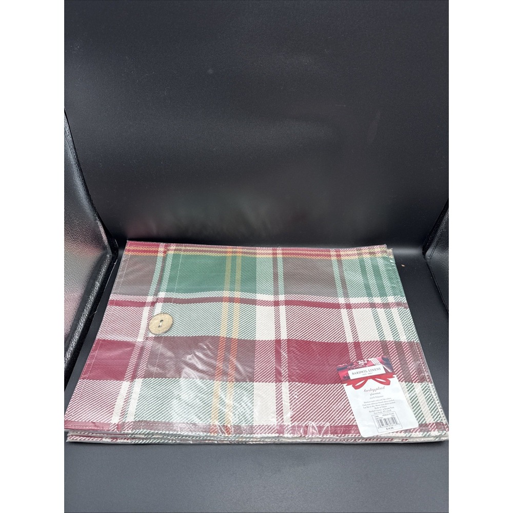 3 NIP‎ Bardwil Linens Placemats Christmas Henley Plaid Polyester Button